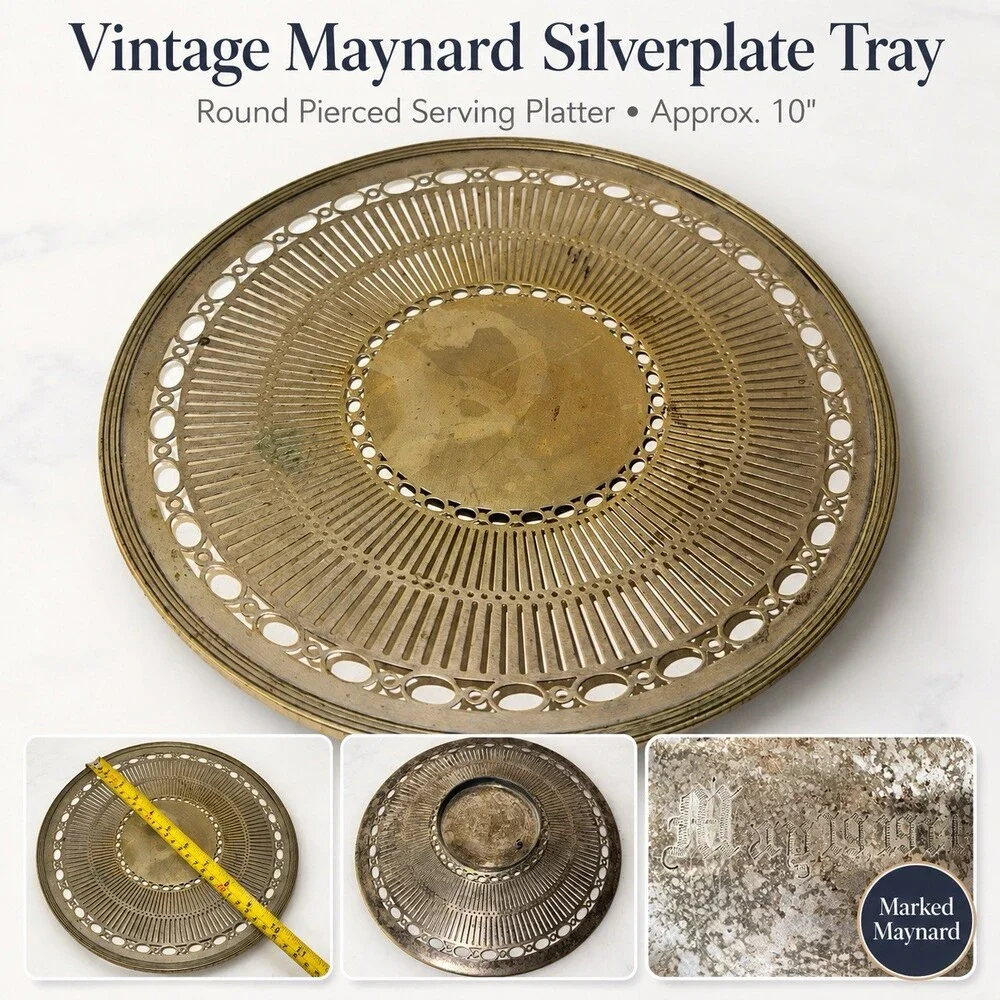 Vintage Maynard Silverplate Round Pierced Serving Tray 10” Ornate Platter